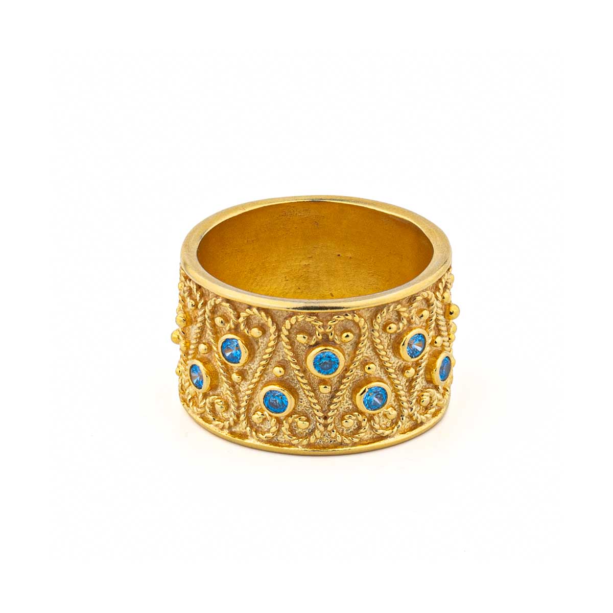Large Byzantine Ring with Zircons - Sterling Silver and 18K Gold Plating