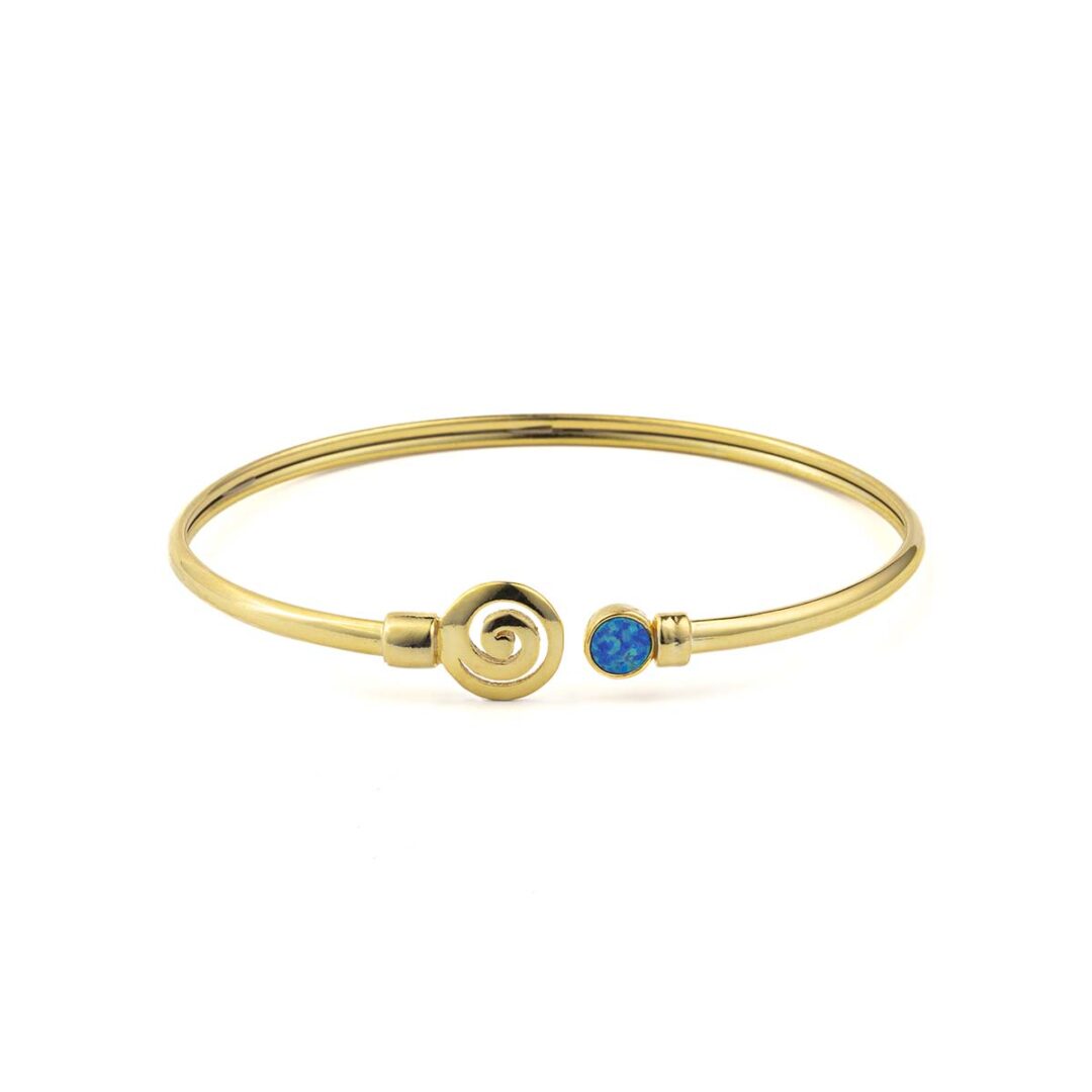 Spiral Cuff Bracelet with Stone - 925 Sterling Silver