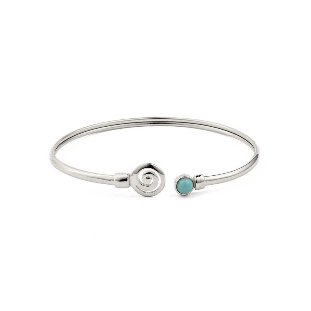 Spiral Cuff Bracelet with Stone - 925 Sterling Silver
