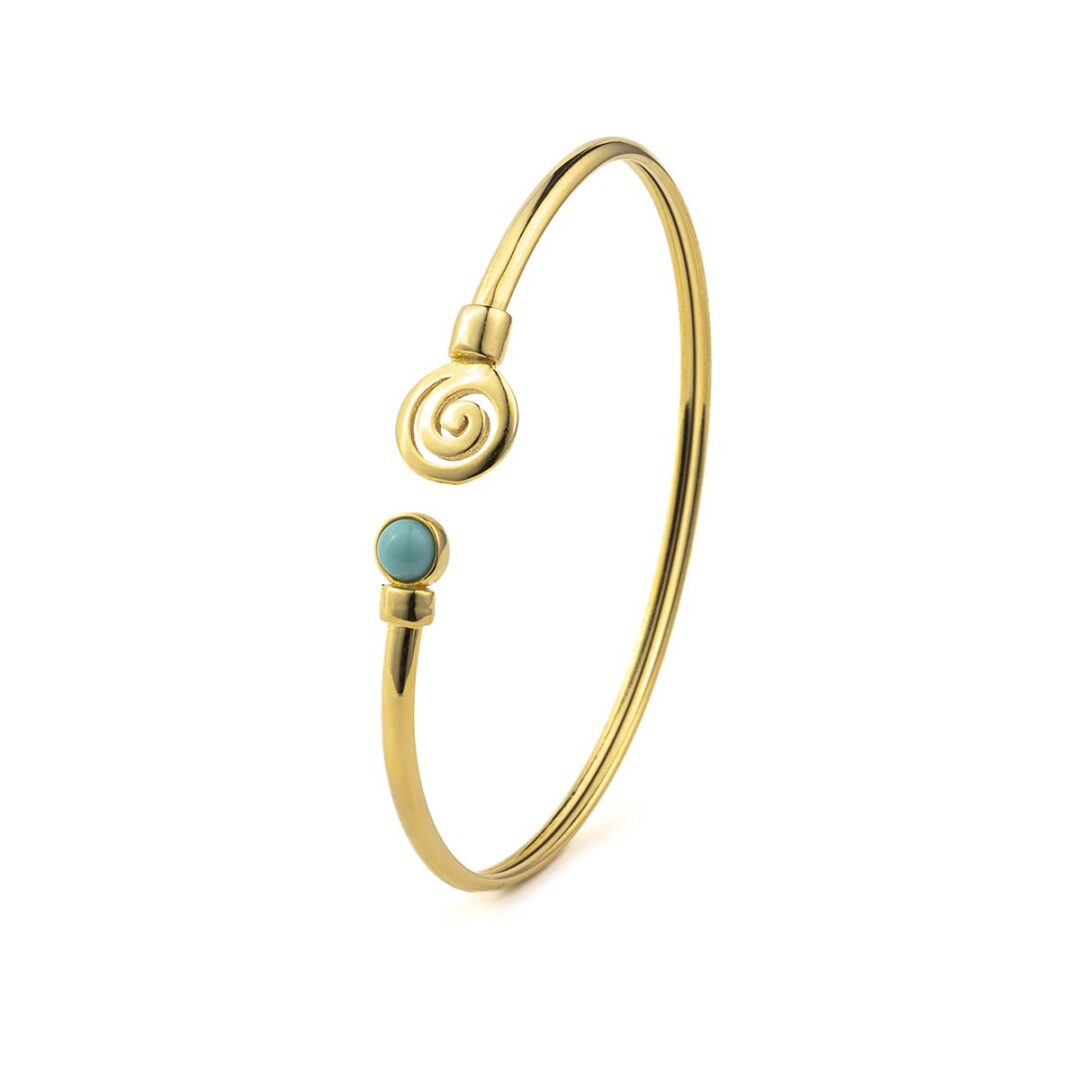 Spiral Cuff Bracelet with Stone - 925 Sterling Silver