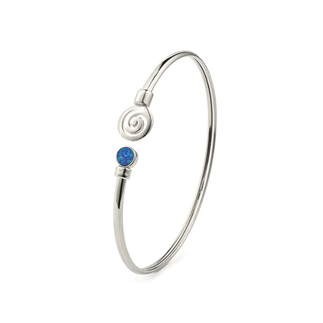Spiral Cuff Bracelet with Stone - 925 Sterling Silver
