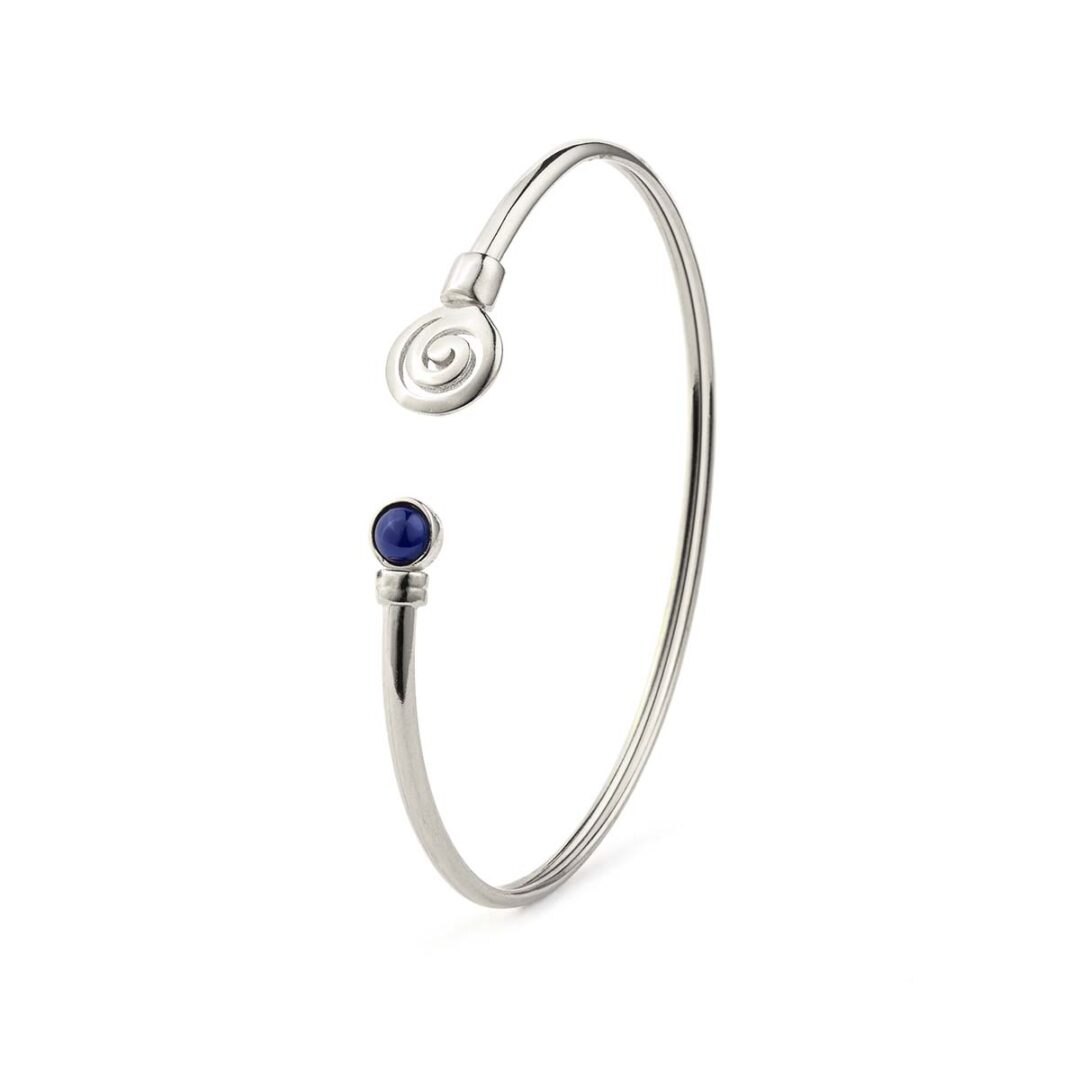 Spiral Cuff Bracelet with Stone - 925 Sterling Silver
