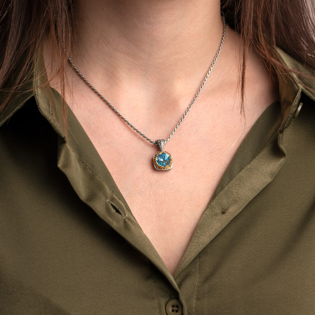 Crystal Pendant in 925 Sterling Silver and Gold Plated
