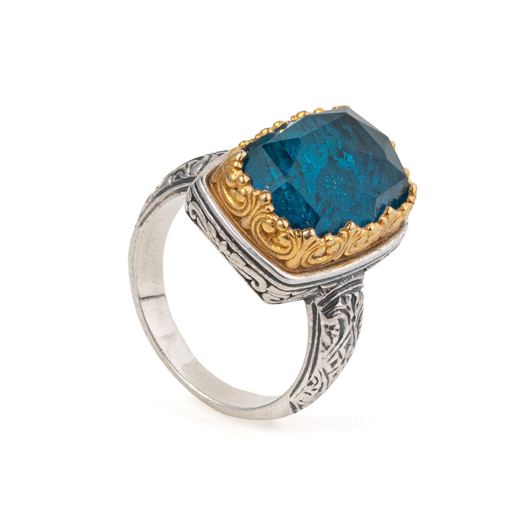 Gerochristo - Iris Rectangular Ring in Sterling Silver with Doublet Stones