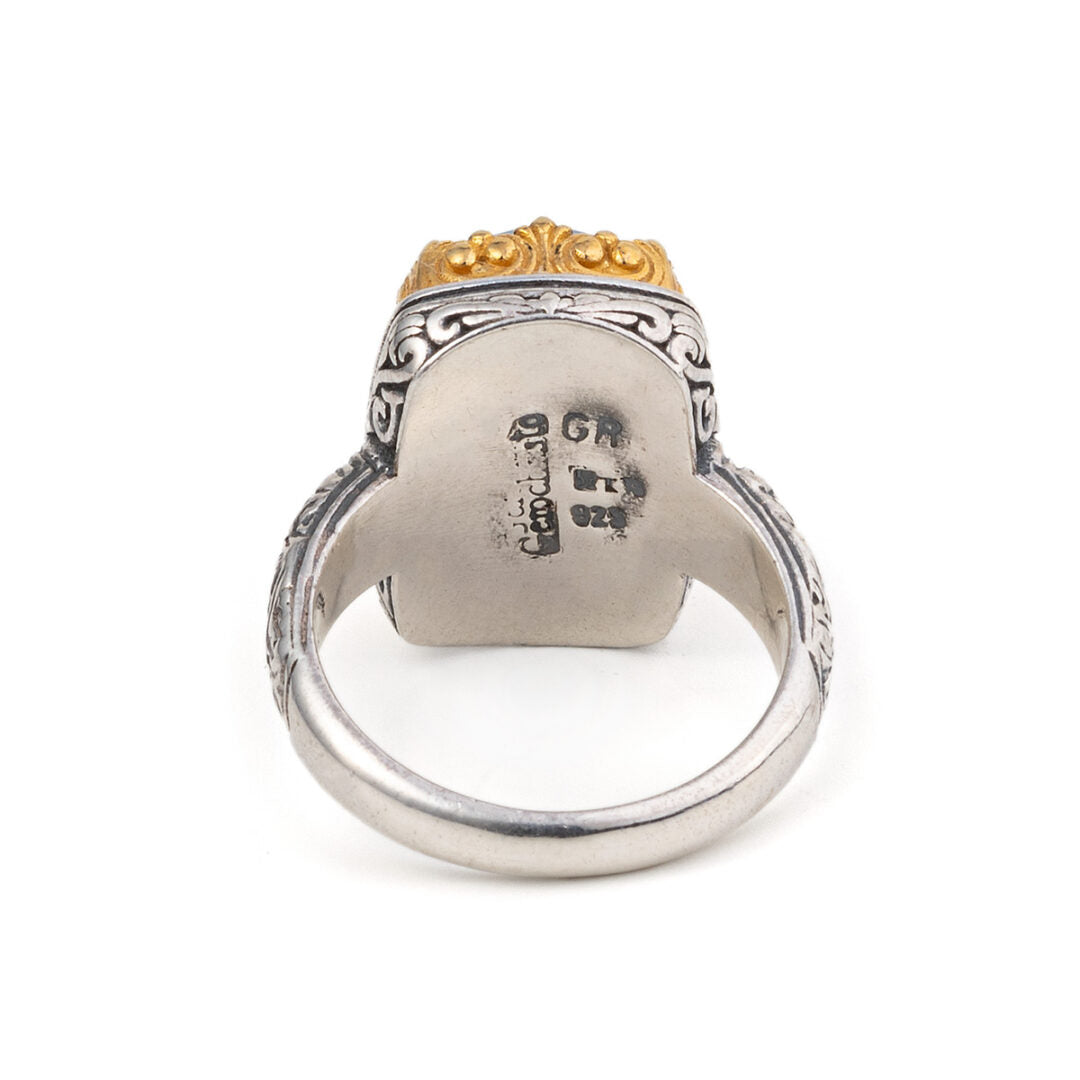 Gerochristo - Iris Rectangular Ring in Sterling Silver with Doublet Stones