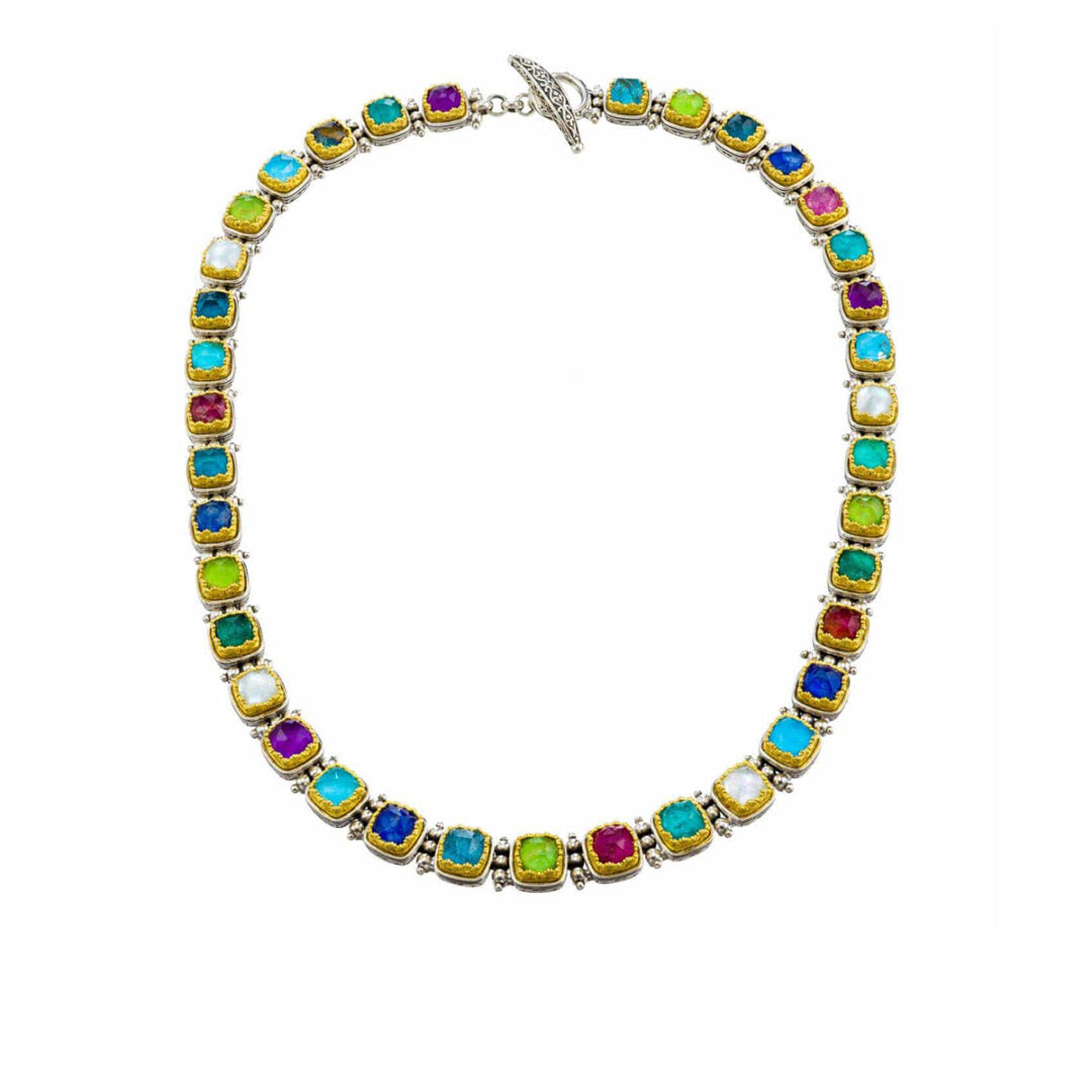 Gerochristo - Iris necklace in Sterling silver with Multi Precious Stones