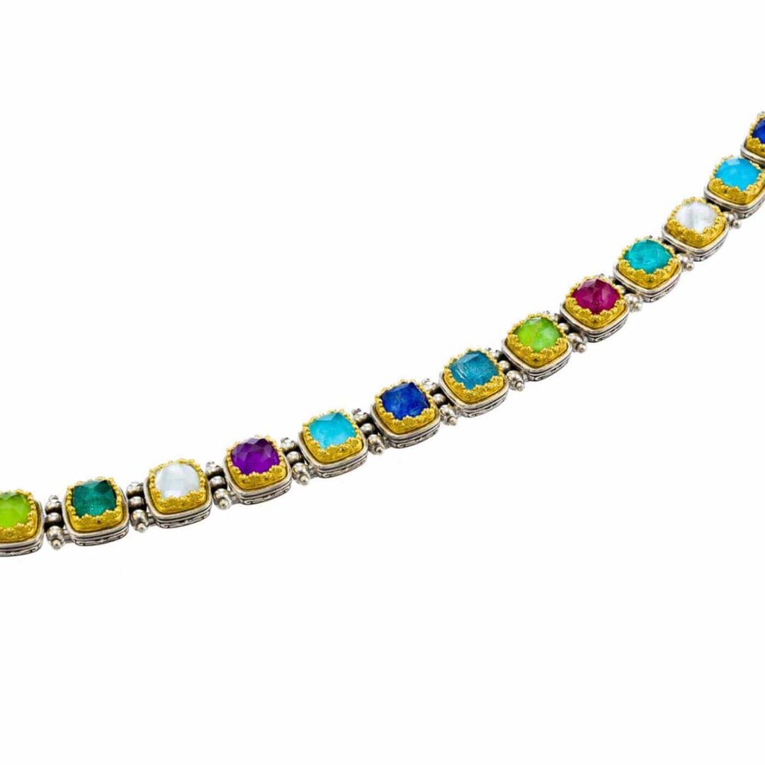 Gerochristo - Iris necklace in Sterling silver with Multi Precious Stones