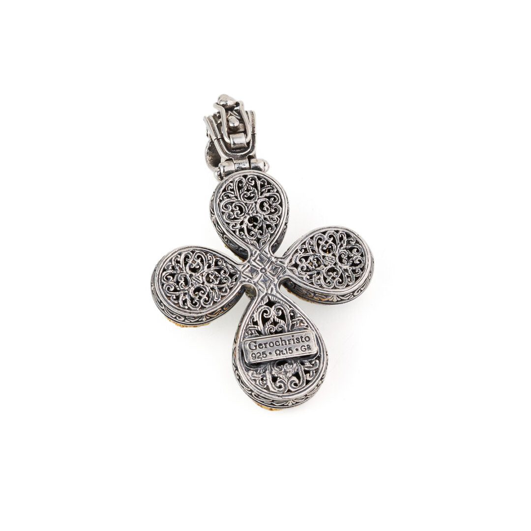 Gerochristo - Iris cross in sterling silver with Green Copper