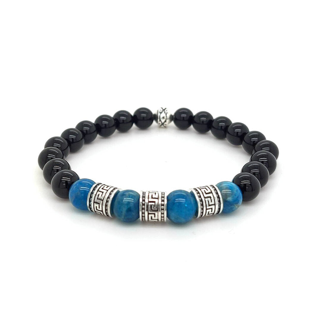 Meandros Motif Bracelet with Onyx and Apatite Beads