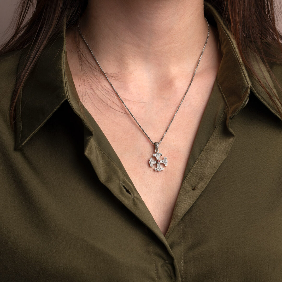 Gerochristo - Byzantine Cross Pendant Sterling Silver with Crystal