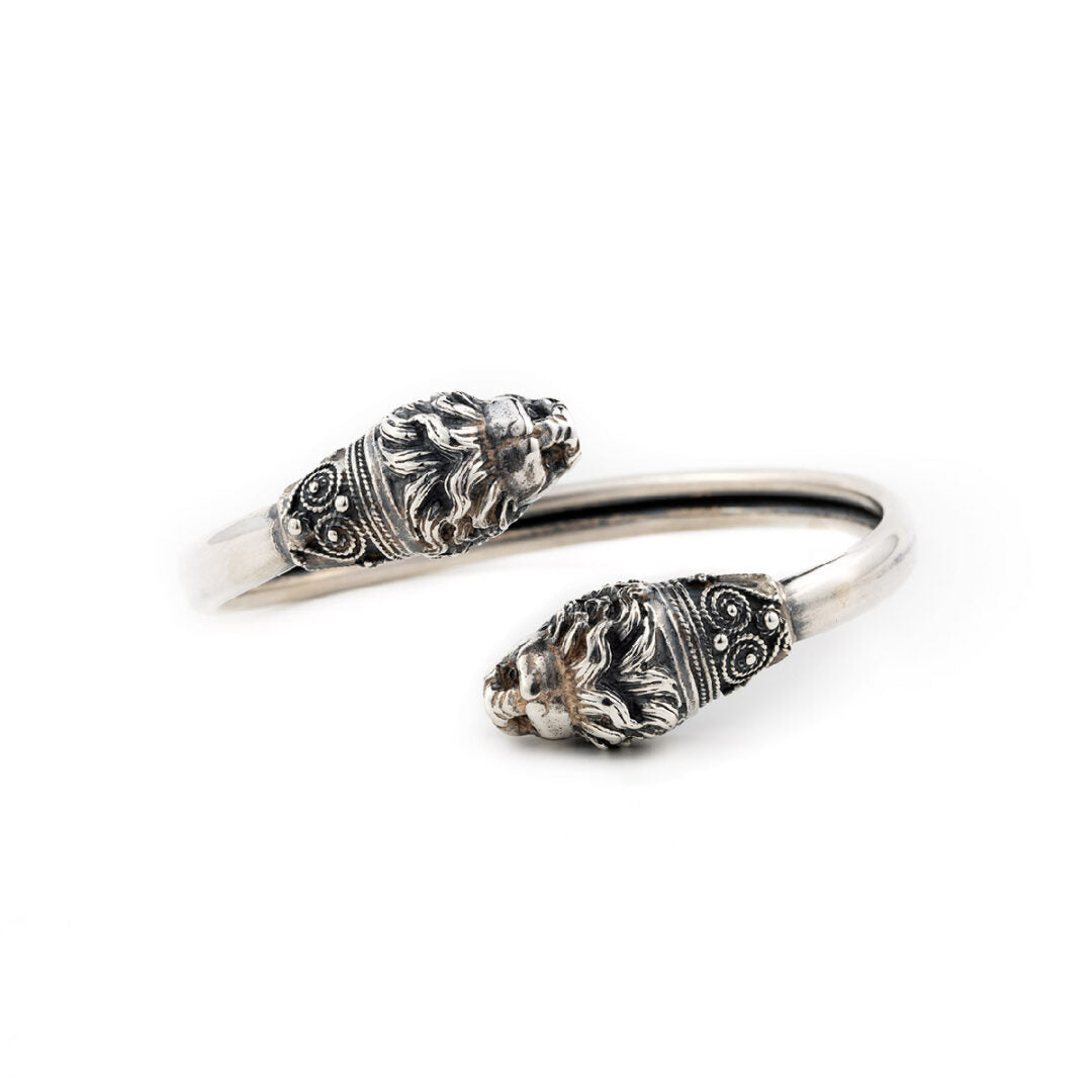 Silver Lion's Head Cuff Bracelet