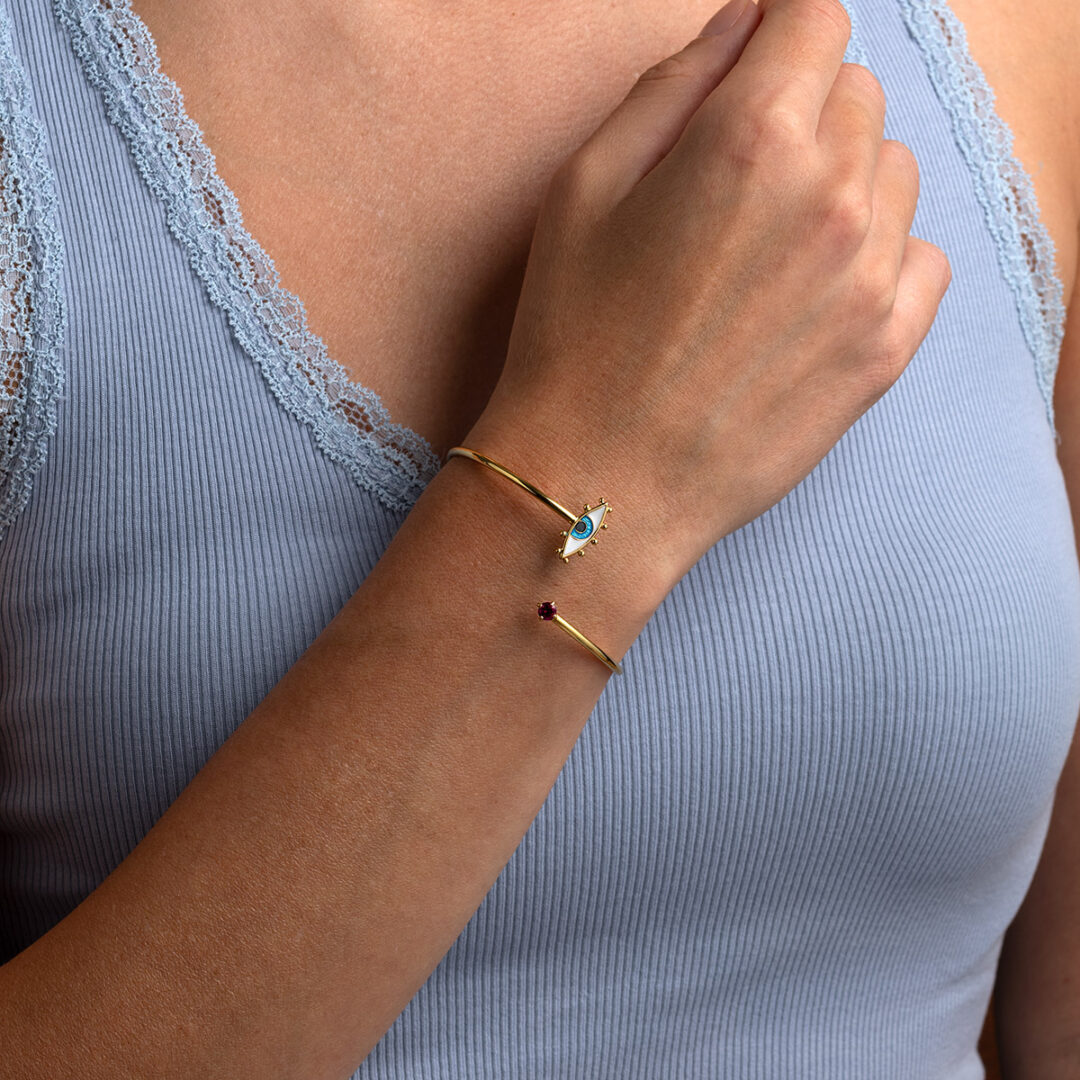 Evil Eye Hinge Bracelet - 925 Sterling Silver and Gold Plated