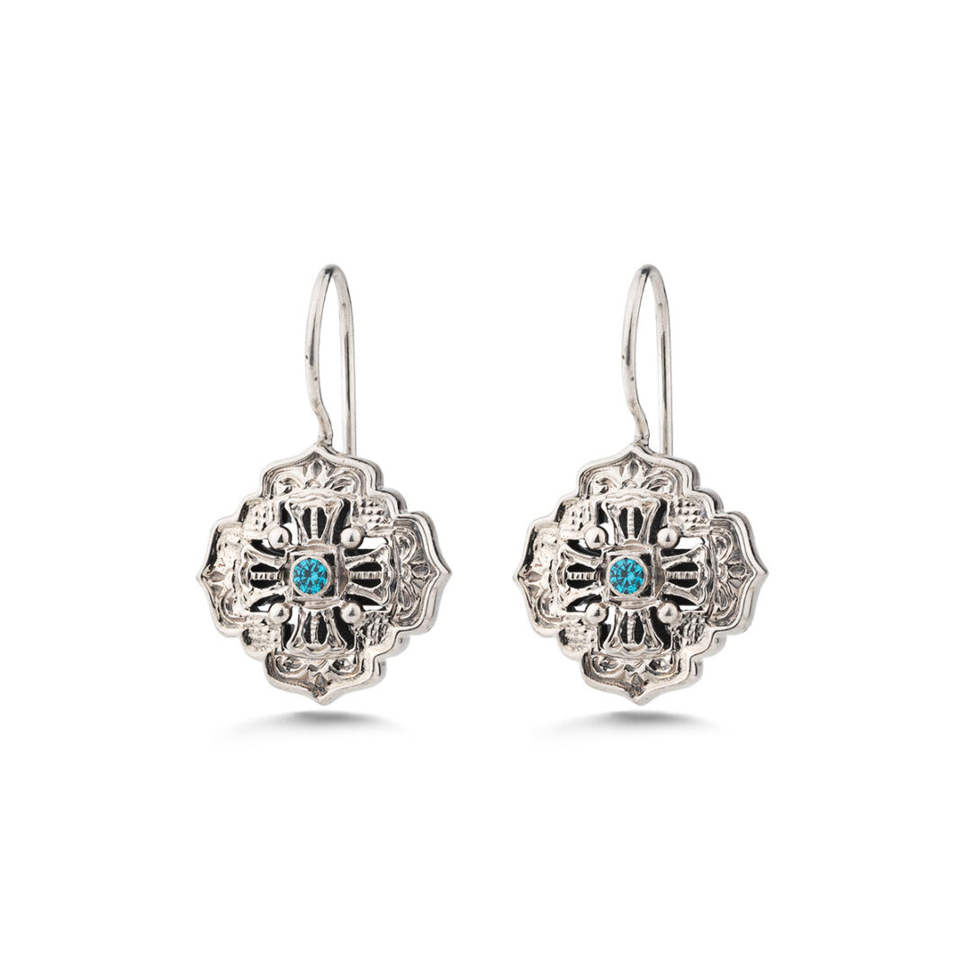 Gerochristo - Byzantine earrings in sterling silver with Blue Crystal