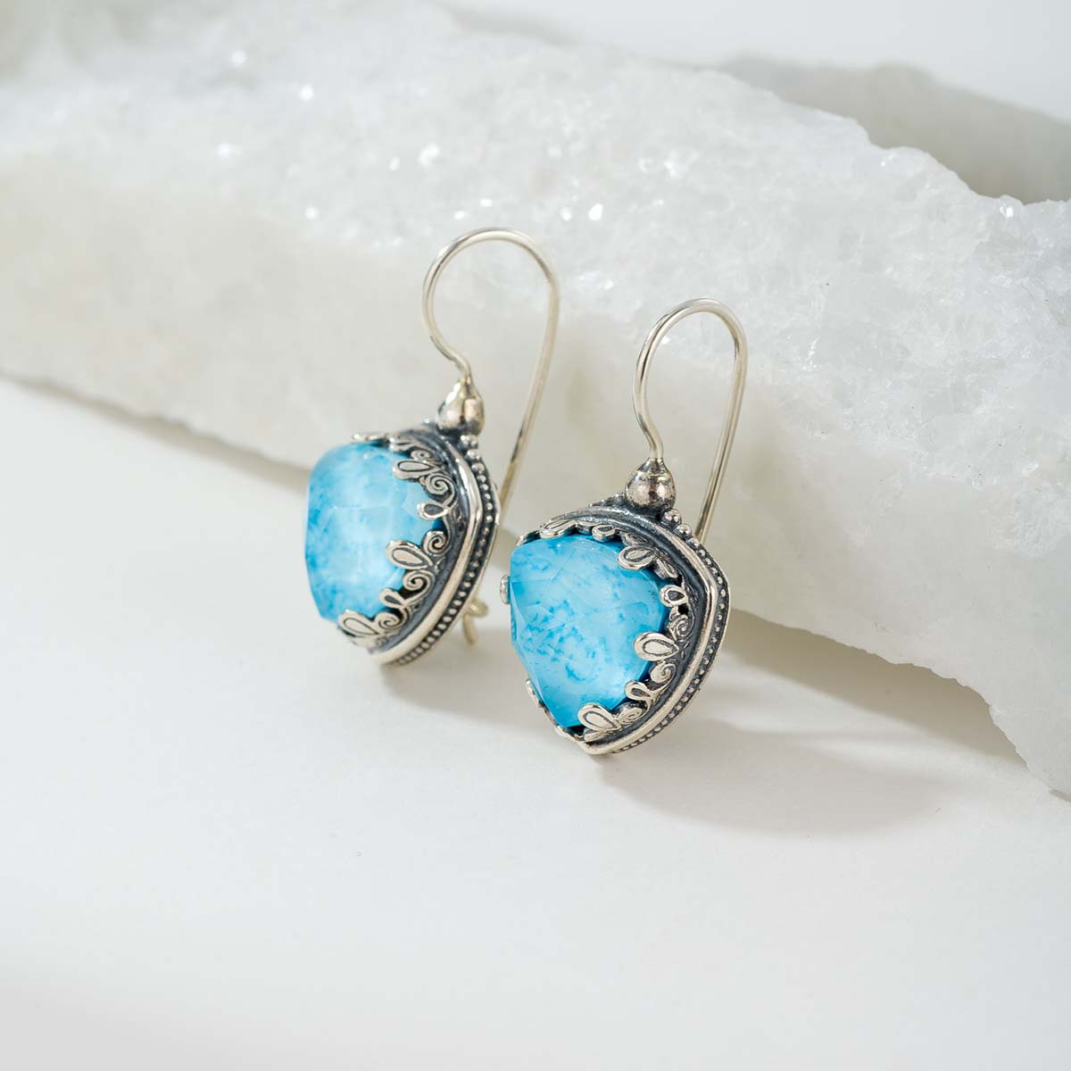 Gerochristo - Aegean Colors Triangle Earrings with Turquoise Gemstone