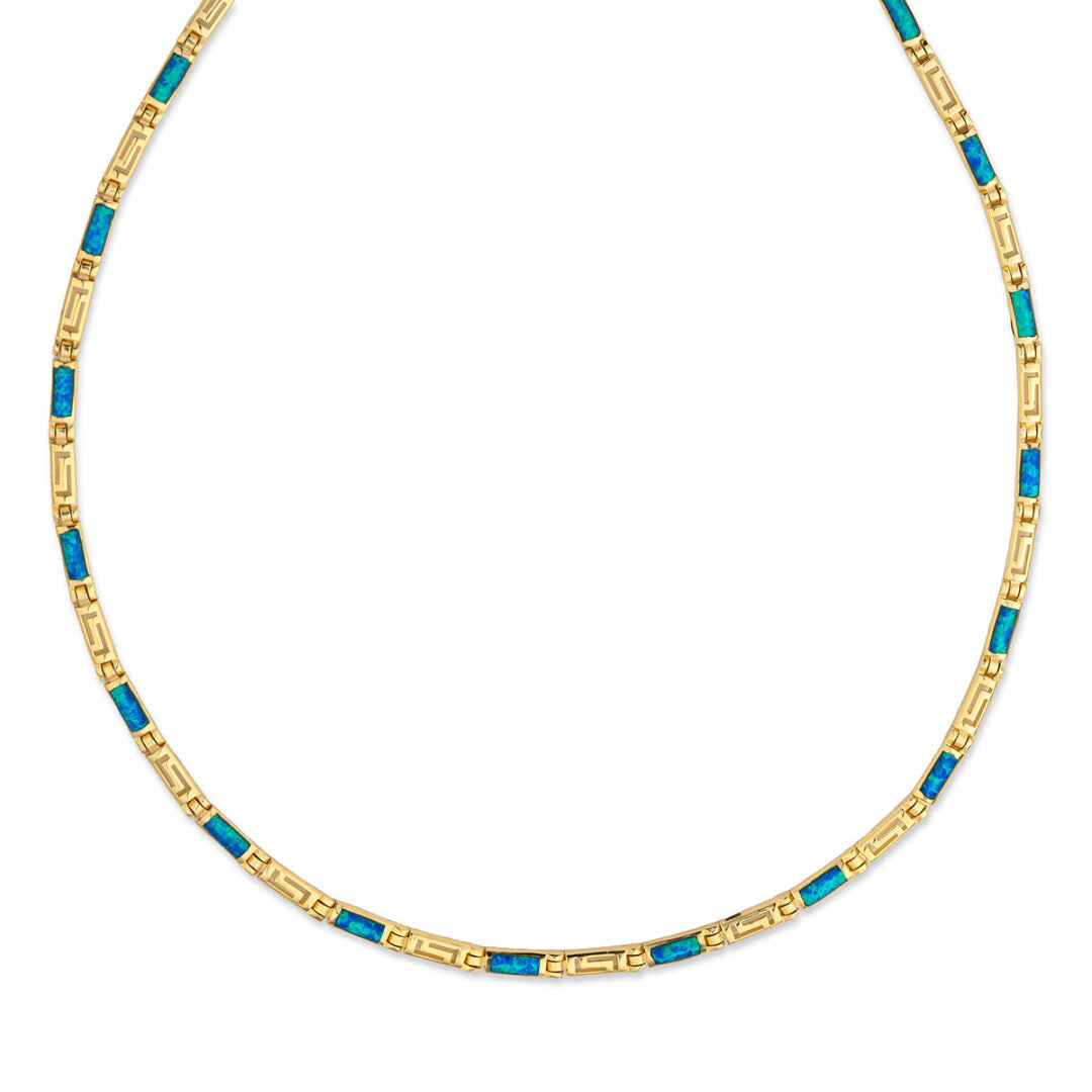Sterling Silver Greek Key Necklace with Opal