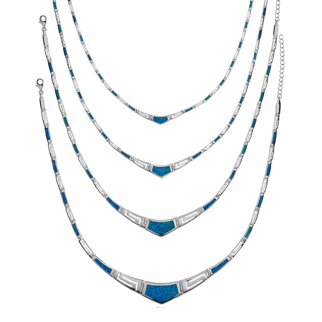 Blue Opal Greek Key Necklace - Sterling Silver