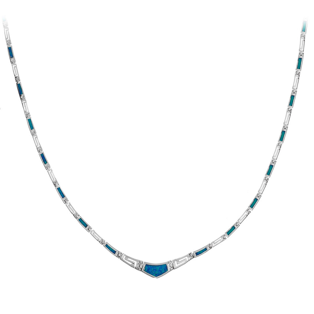 Blue Opal Greek Key Necklace - Sterling Silver