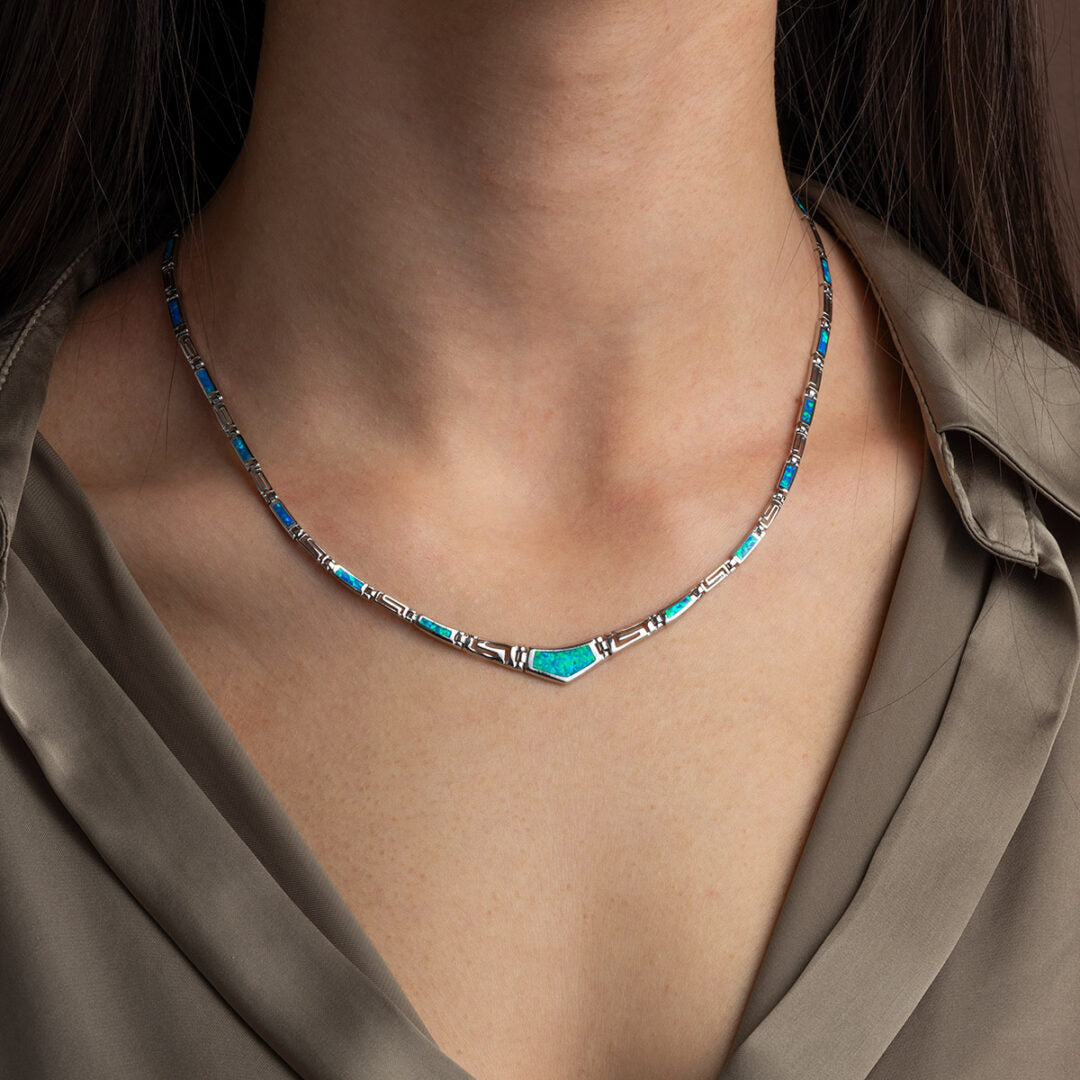 White Opal Meander Necklace - Sterling Silver