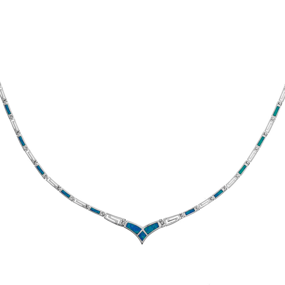 Blue opal v-shaped necklace with Meander