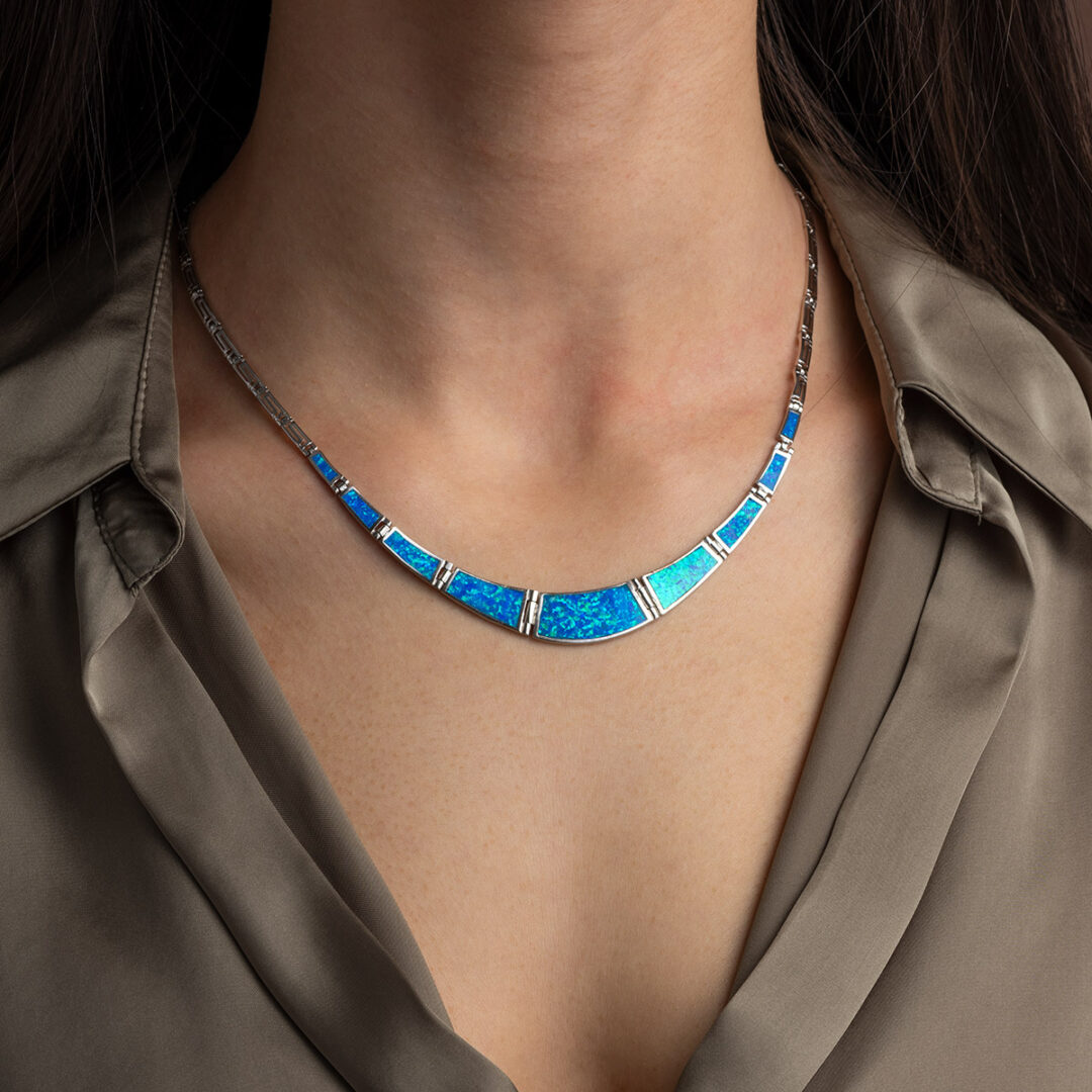 Greek Key Blue Opal necklace