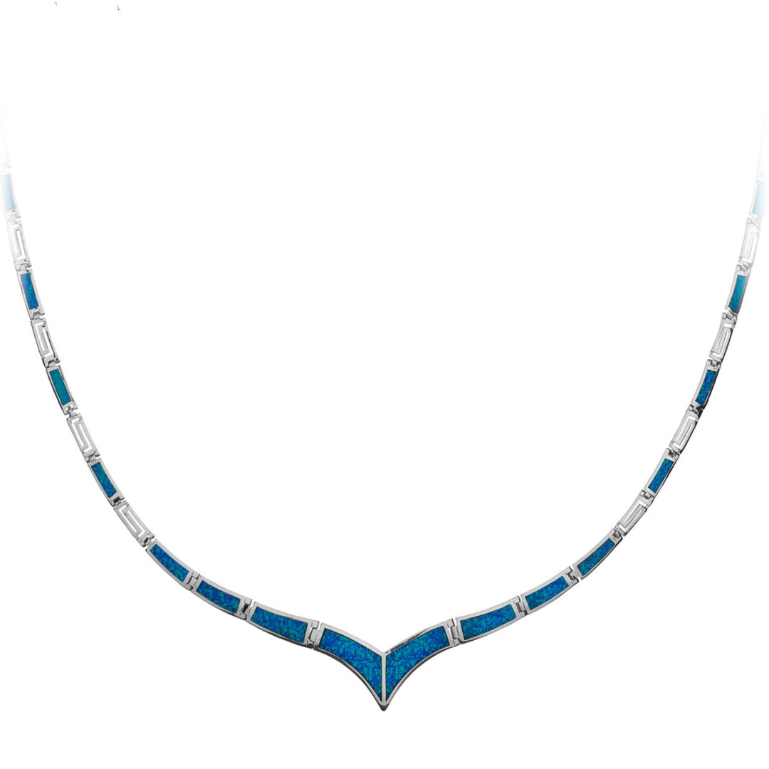Blue opal v-shaped necklace with Meander