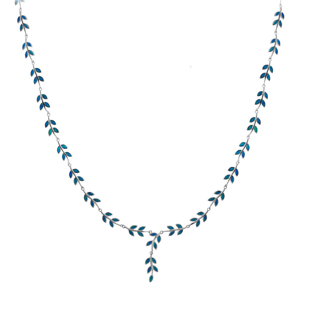 Opal Olive Branch Leaf Necklace