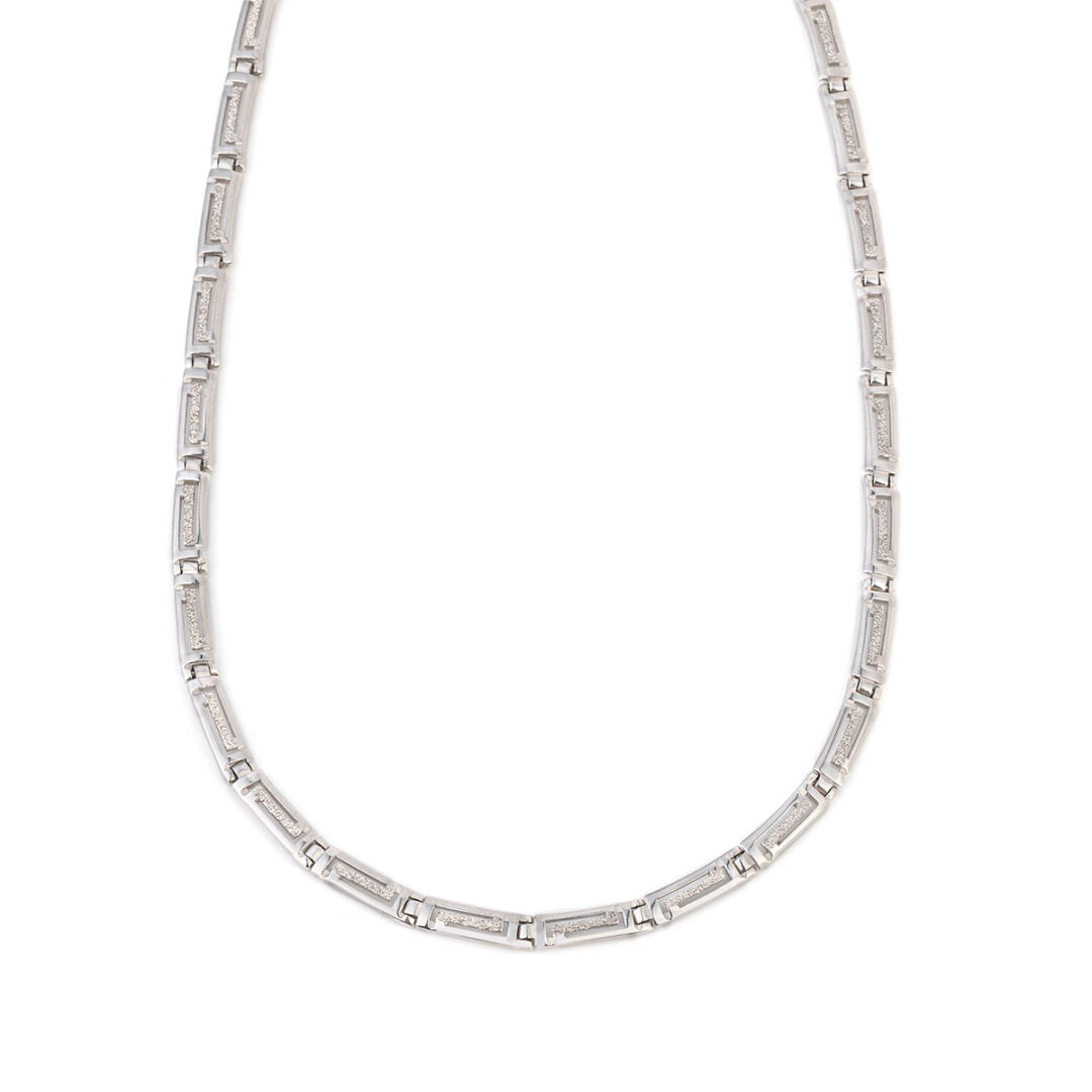 Geometric Greek Key Necklace in Sterling Silver