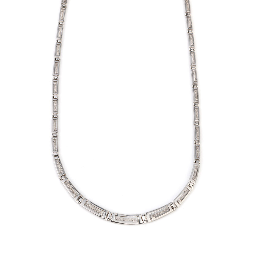 Geometric Greek Key Necklace in Sterling Silver
