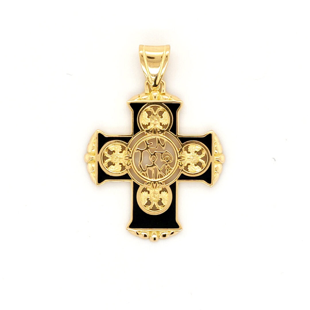 En Touto Nika Cross – 18K Solid Gold with Turquoise Enamel — Black