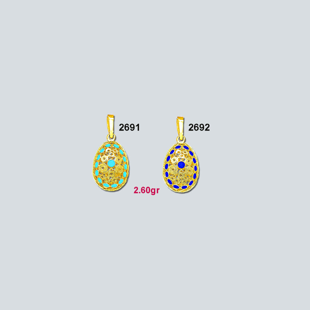 Filigree Egg Pendant Necklace – Sterling Silver and Gold Plated with Blue Enamel — Turquoise