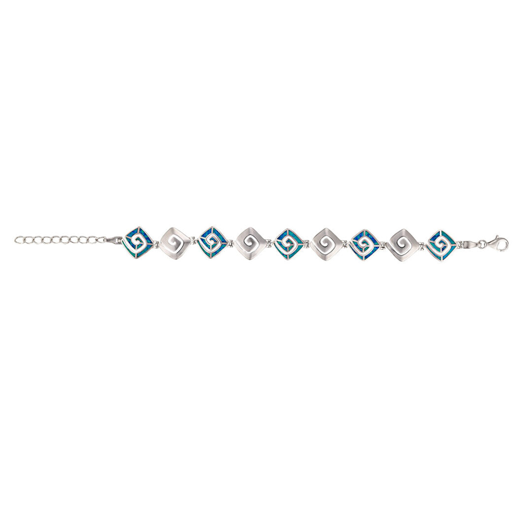 Greek Key Meander Blue Opal Bracelet – 925 Sterling Silver