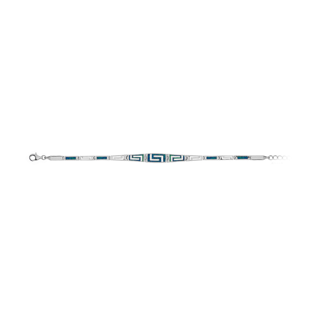 Greek Key Link Opal Bracelet – 925 Sterling Silver