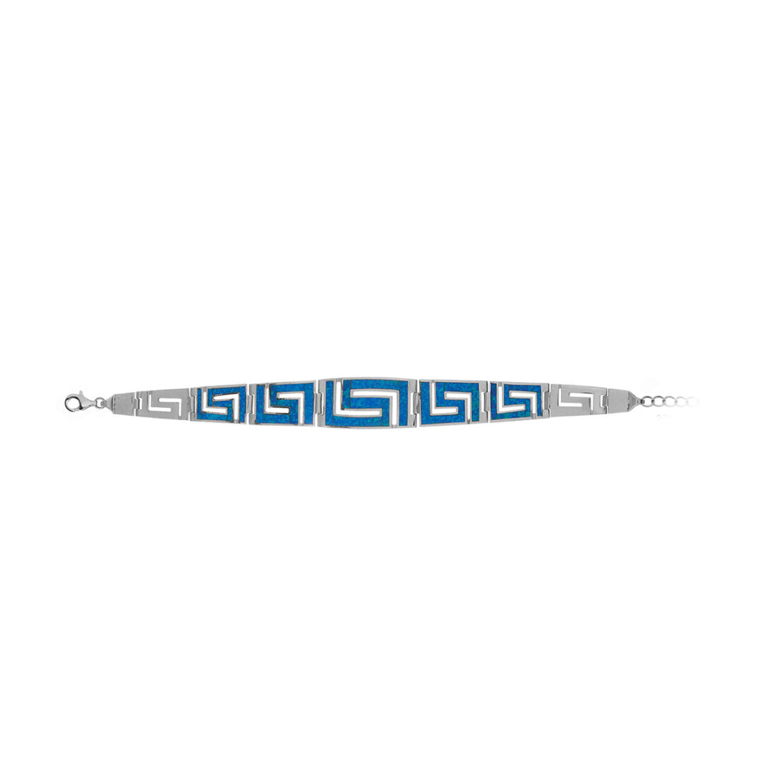 Greek Key Link Opal Bracelet – 925 Sterling Silver