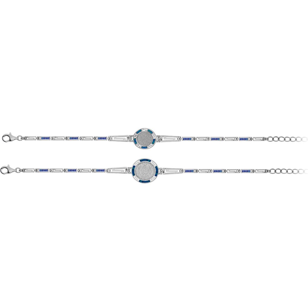 Phaistos Disc Link Bracelet with Meander - 925 Sterling Silver with Blue Opal