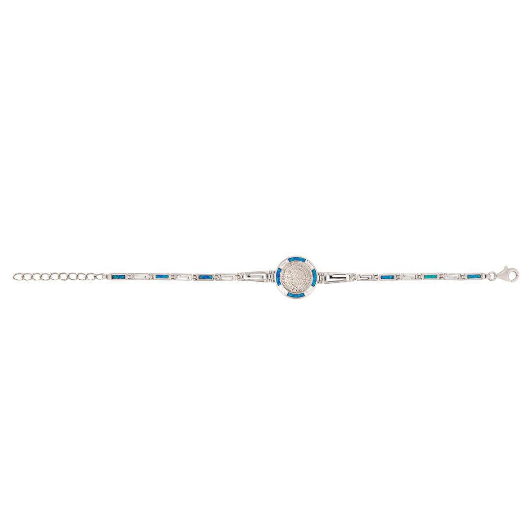 Phaistos Disc Link Bracelet with Meander - 925 Sterling Silver with Blue Opal