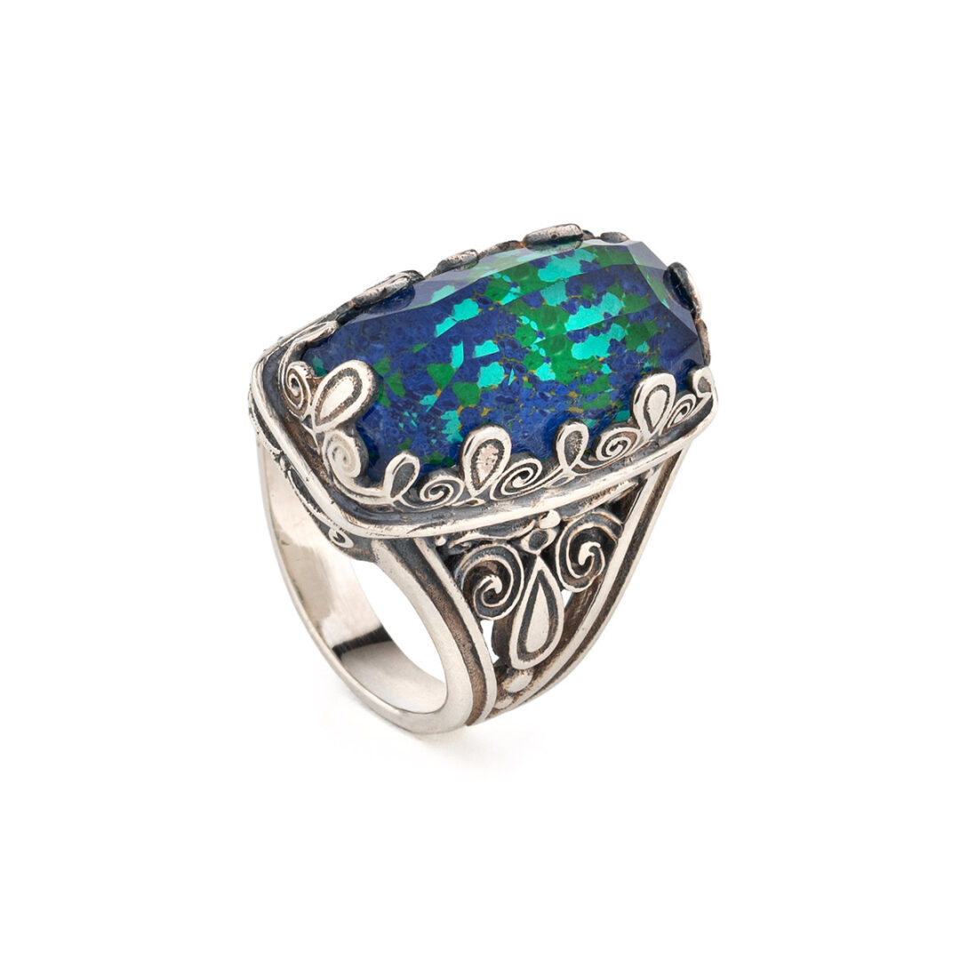 Gerochristo - Aegean colors Parallelogram Ring with Gemstones