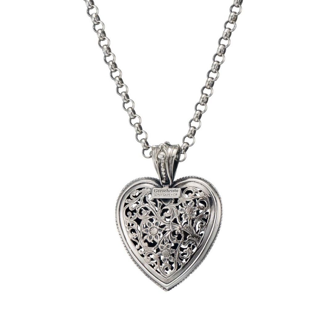 Gerochristo - Garden Shadows Big Heart Pendant in Sterling Silver