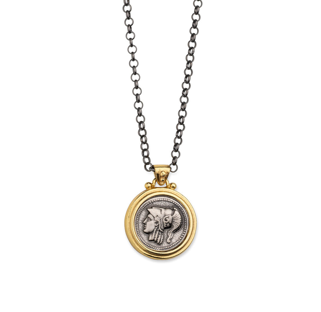 Sterling Silver Chain Necklace with Goddess Athena Pendant