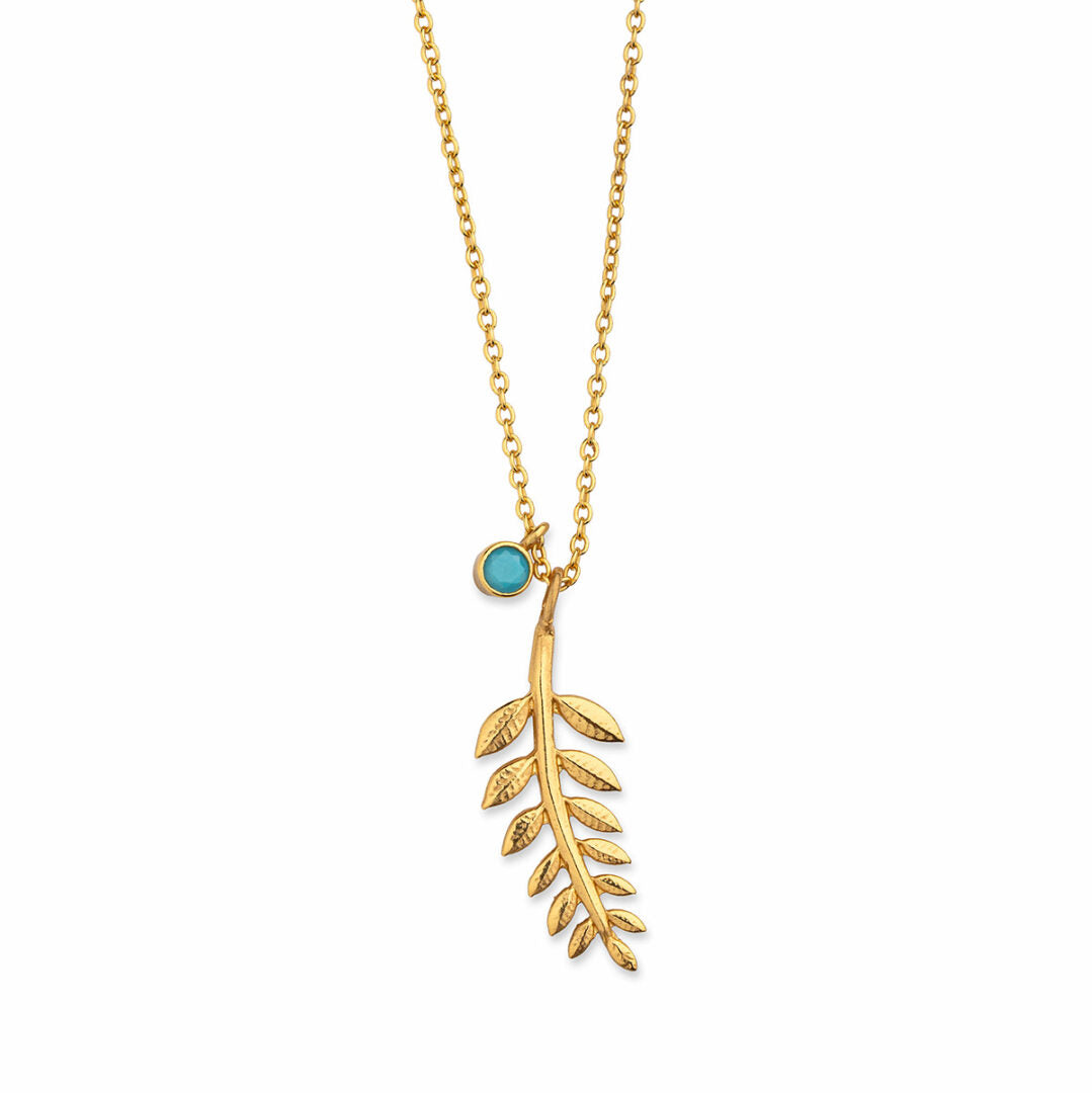 Sterling Silver Chain Fern Necklace with Turquoise