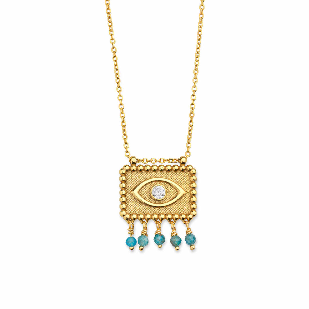 Sterling Silver Plated Evil Eye Chain Necklace with Semi Precious Stones
