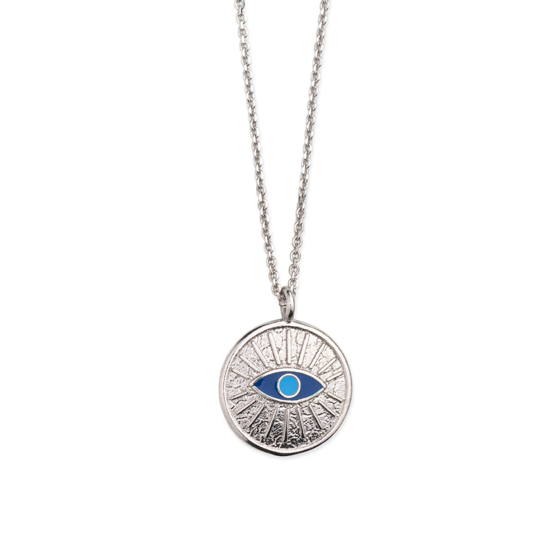 Sterling Silver Plated Chain Necklace With Enamel Evil Eye