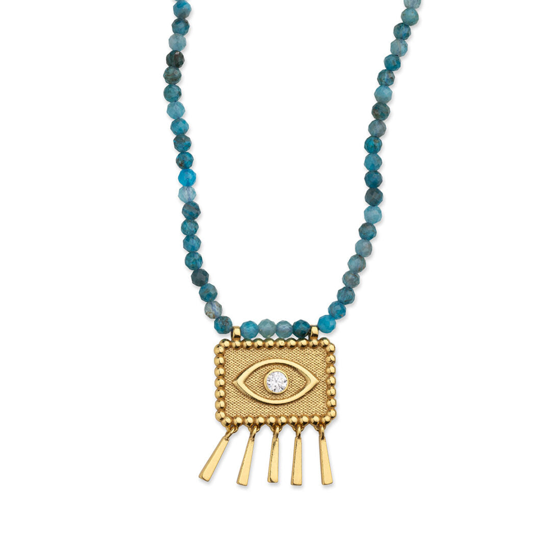 Semi Precious Stone String Necklace with Evil Eye