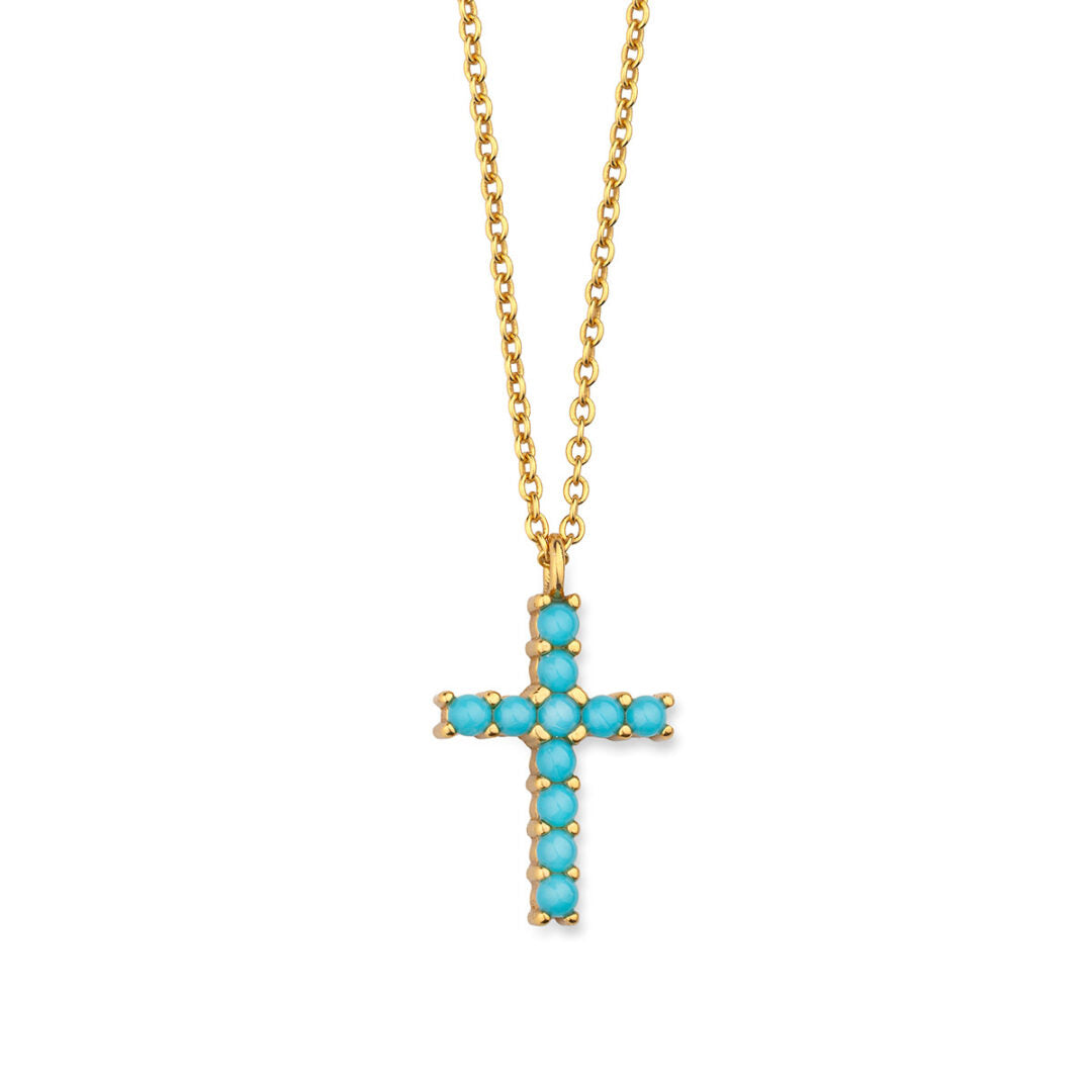 Sterling Silver Cross necklace with Turquoise