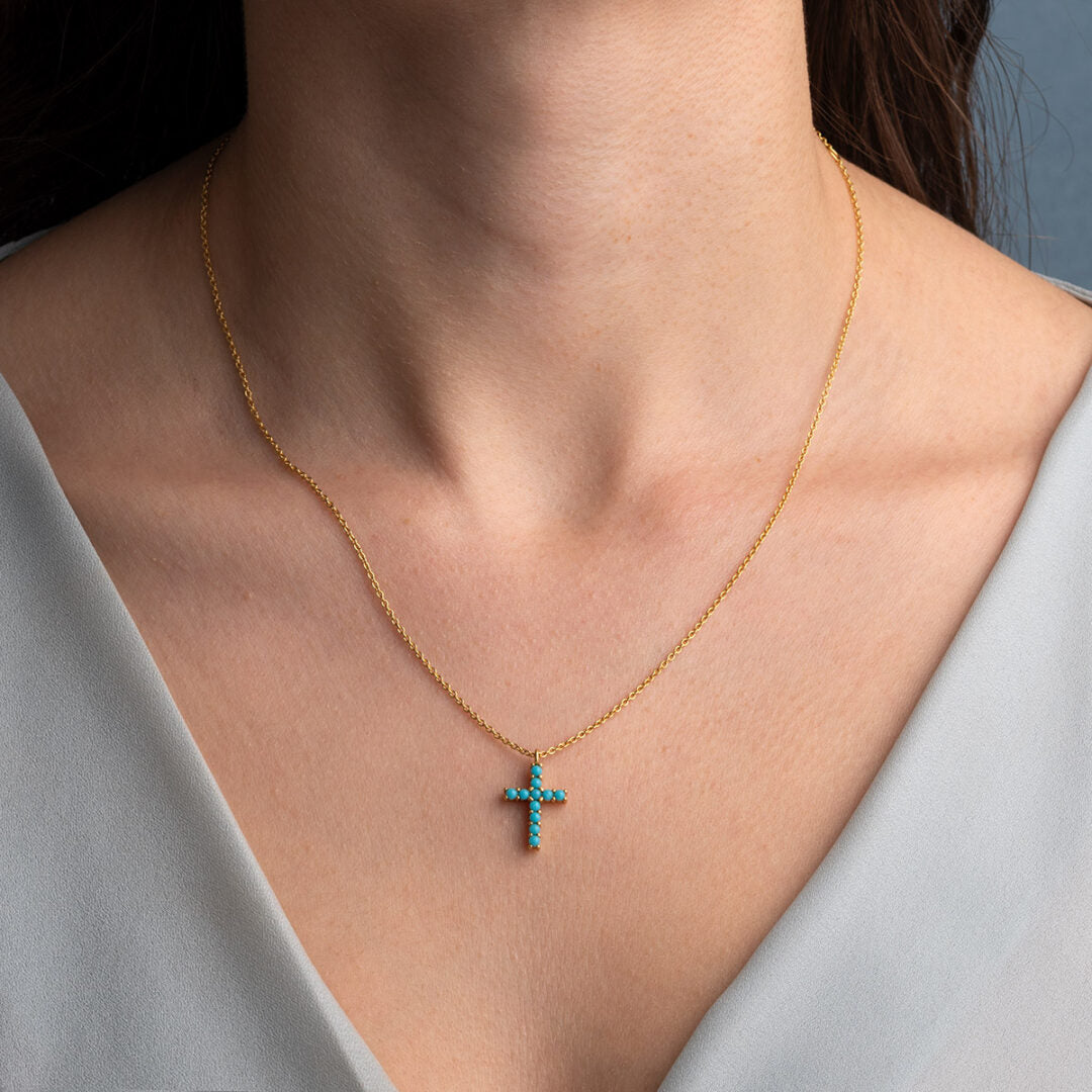 Sterling Silver Cross necklace with Turquoise