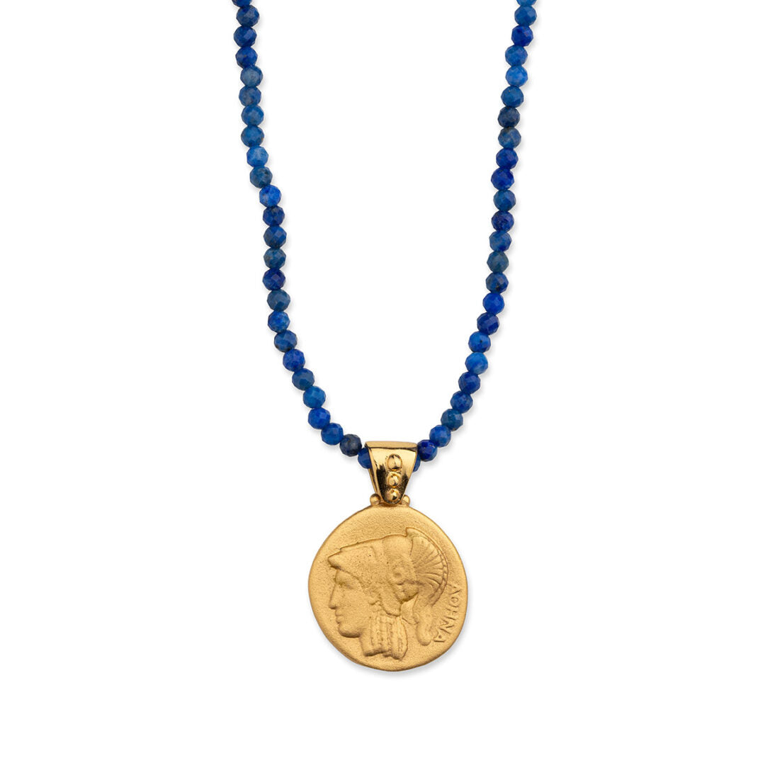 Stone string necklace with Athena pendant