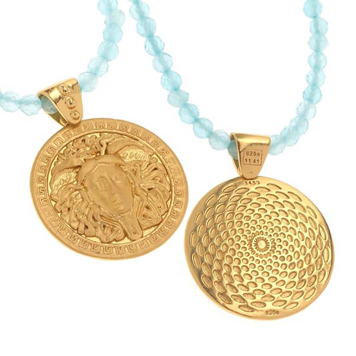 Stone string necklace with Medusa pendant