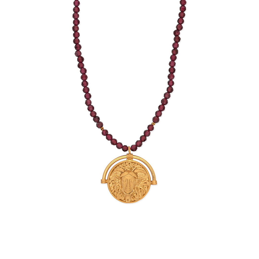 Medusa Neckalce with Garnet Stones - 925 Sterling Silver