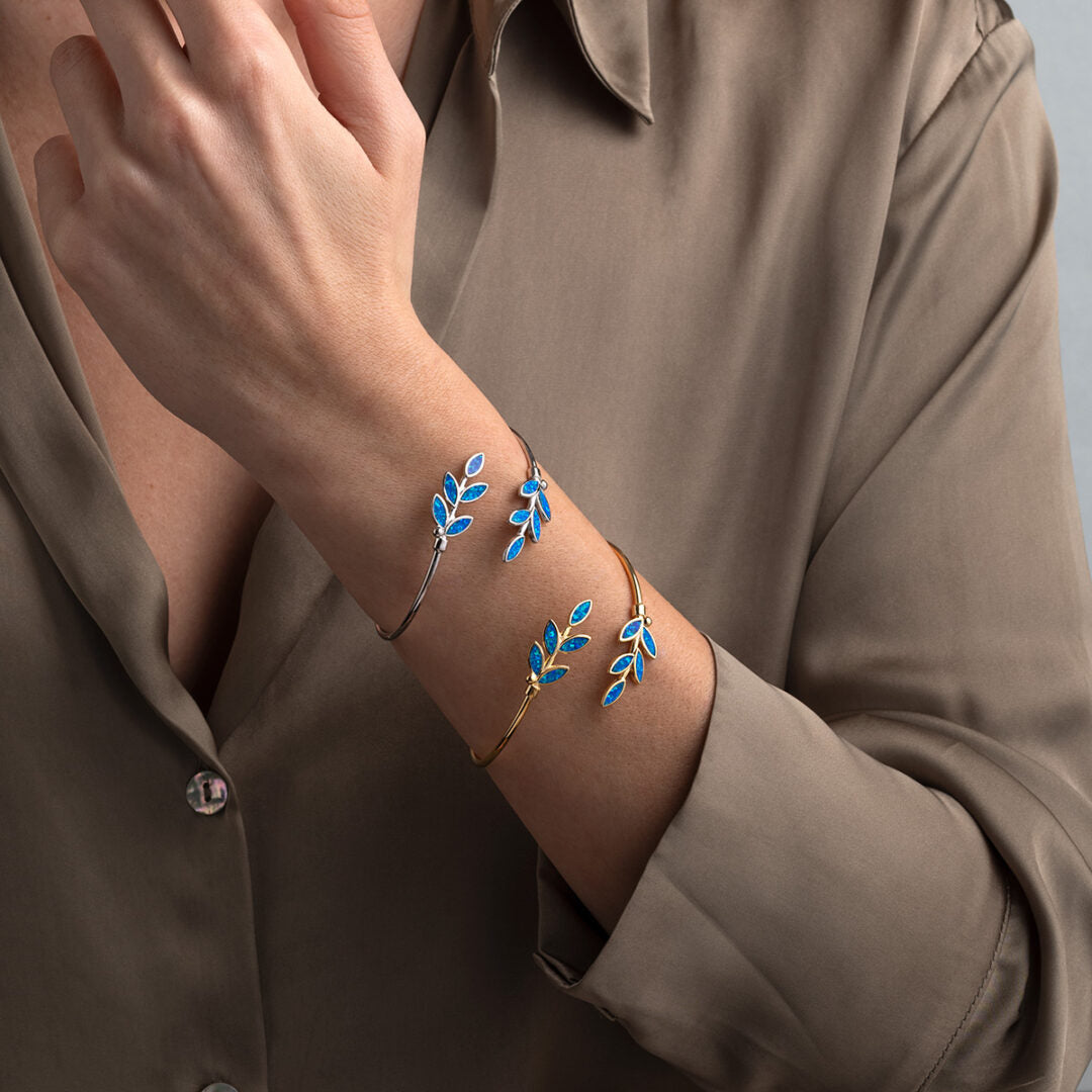Opal Leaf Bracelet - 925 Sterling Silver — Blue
