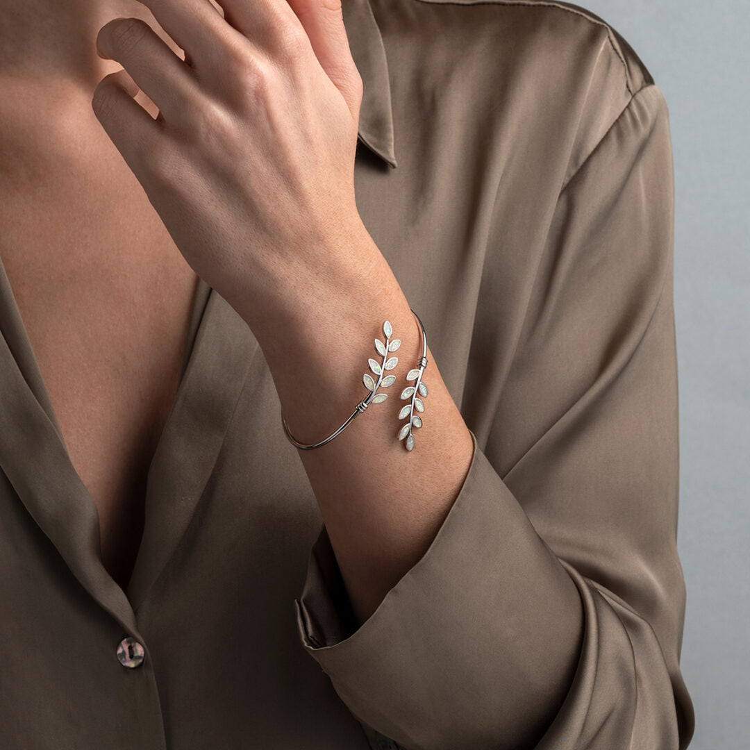 Opal Olive Leaf Bracelet - 925 Sterling Silver — Blue