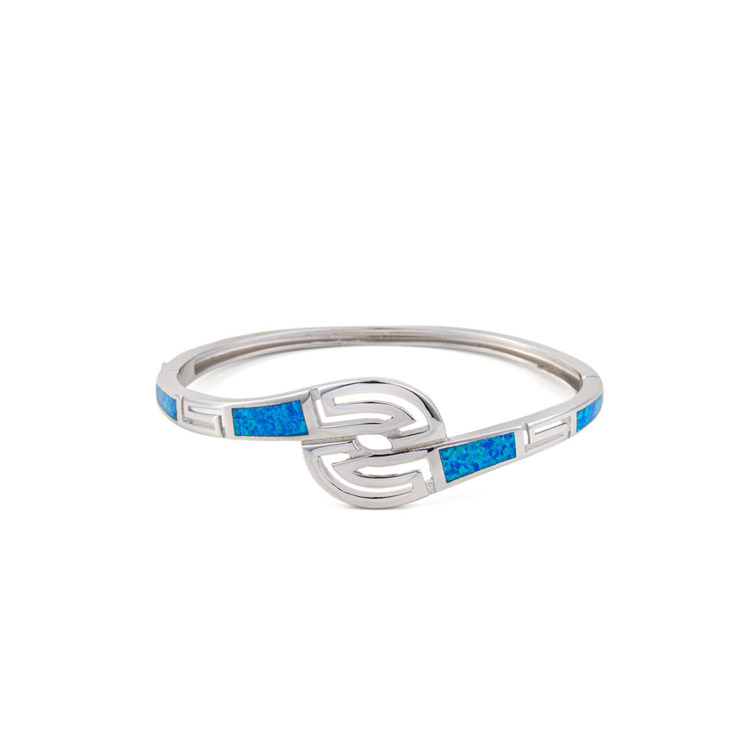 Double Meander Opal Bangle Bracelet - 925 Sterling Silver